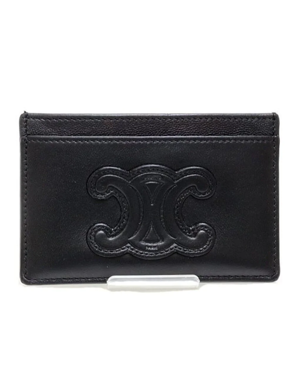Celine Card Holder Cuill Triomphe Case Business Shiny Calfskin Black